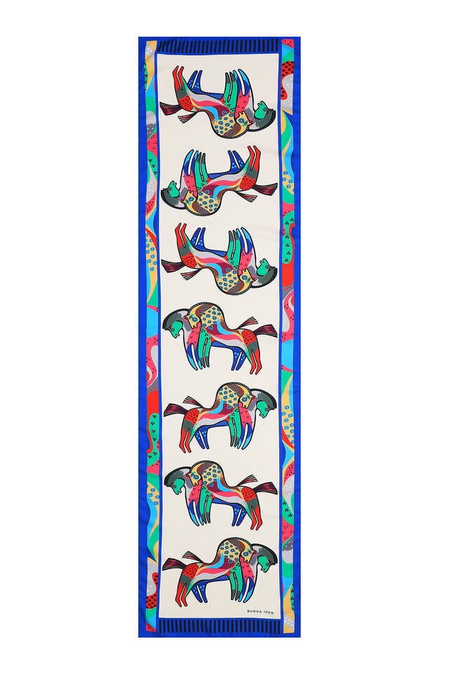 Saks Siyah Desenli İpeksi Fular - 4