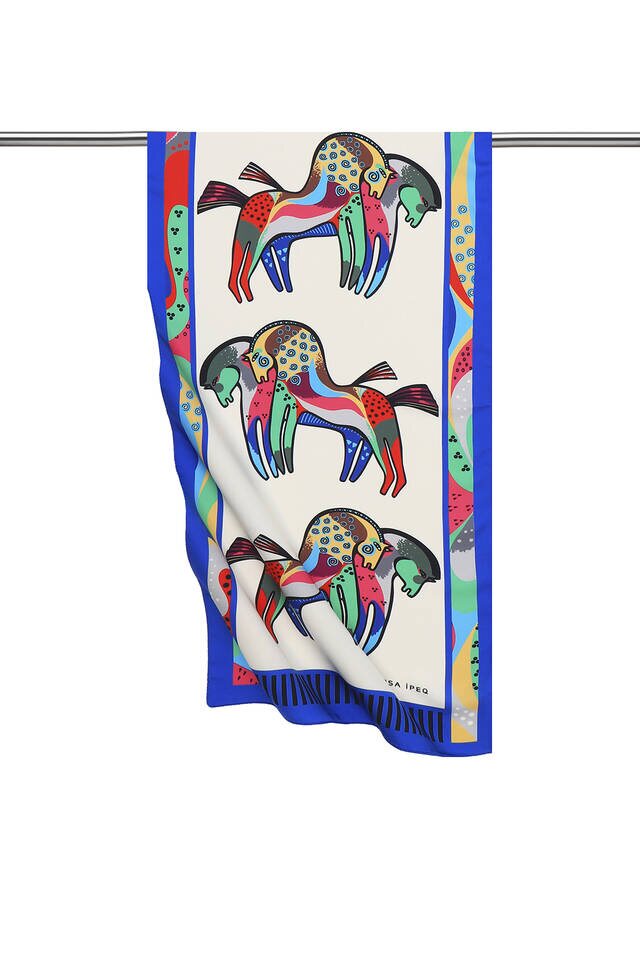 Saks Siyah Desenli İpeksi Fular 