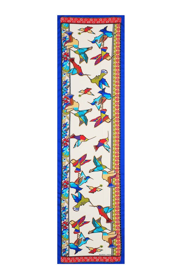 Sarı Yeşil Desenli İpeksi Fular - 4