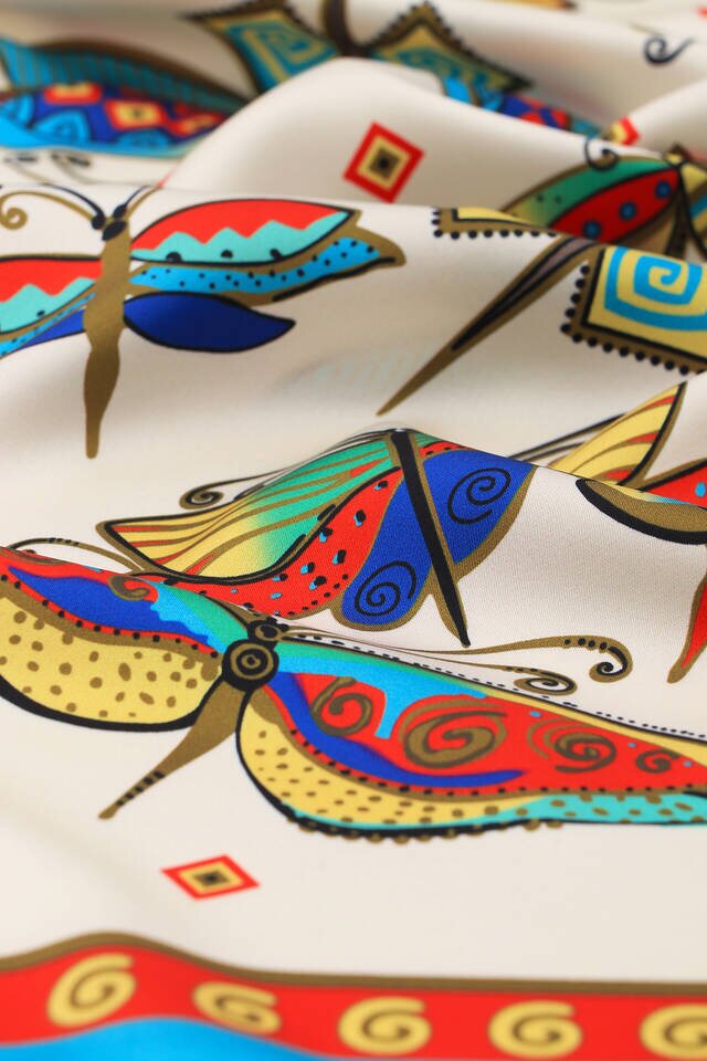 Su Yeşil Kırmızı Desenli İpeksi Fular - 3