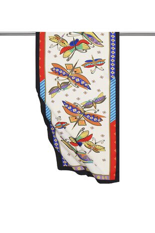 Su Yeşil Mor Desenli İpeksi Fular 