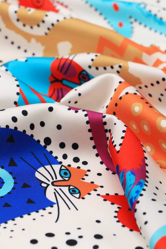 Turkuaz Bej Desenli İpeksi Fular - 3