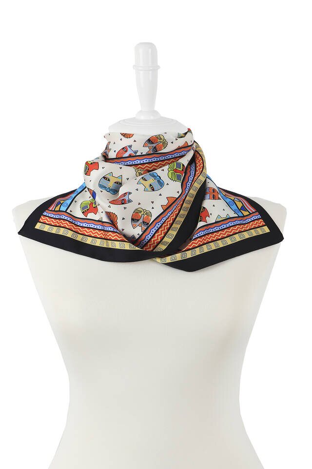 Turkuaz Sarı Desenli İpeksi Fular - 2