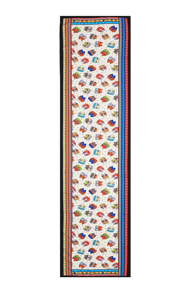 Turkuaz Sarı Desenli İpeksi Fular - 4