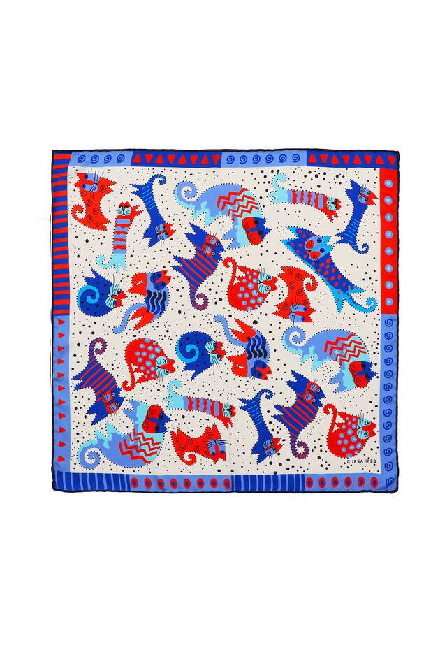 İndigo Saks Desenli İpeksi Mendil 