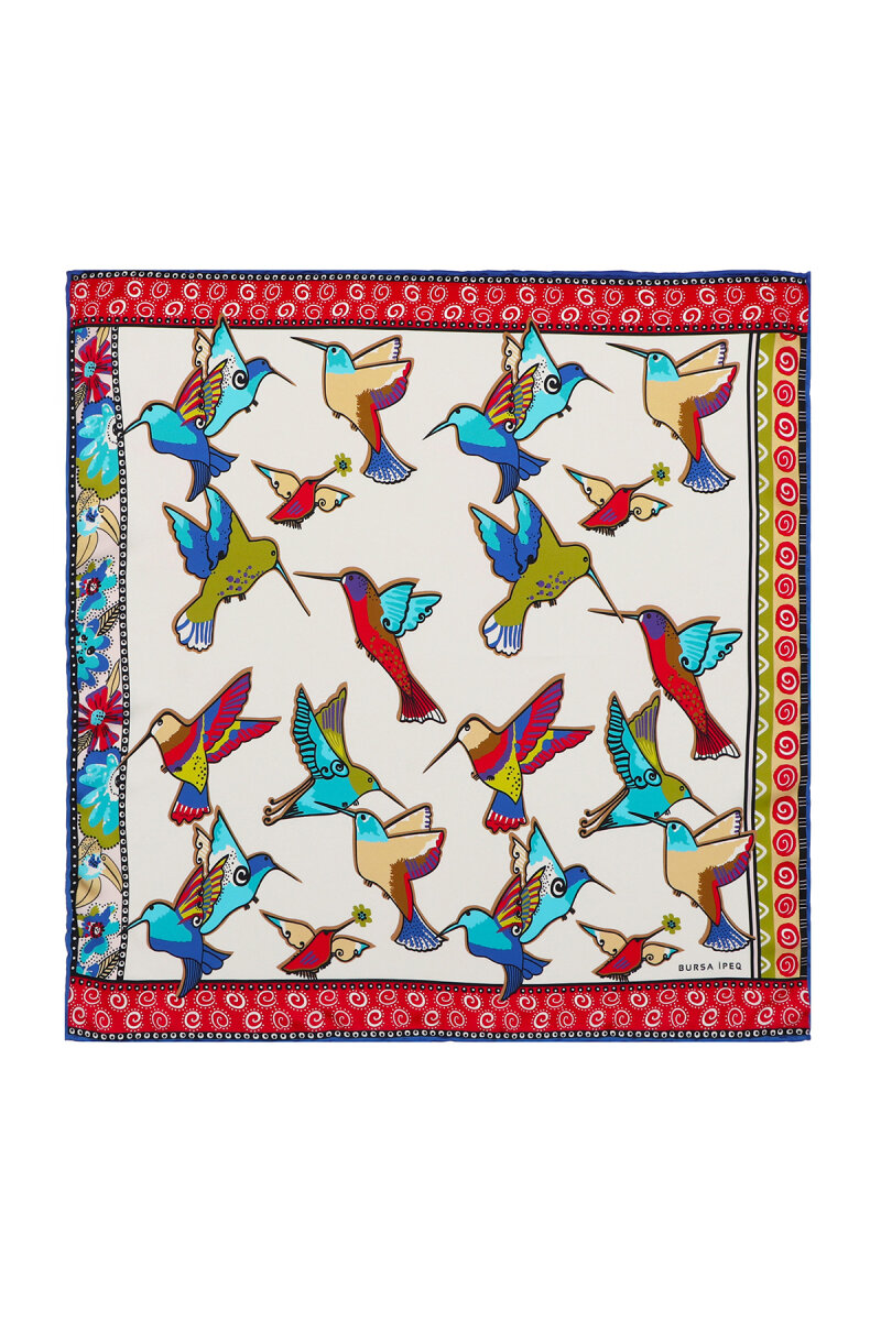 Sarı Yeşil Desenli İpeksi Mendil