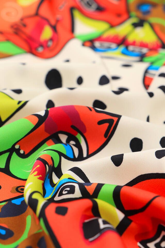 Siyah Turuncu Desenli İpeksi Mendil - 3