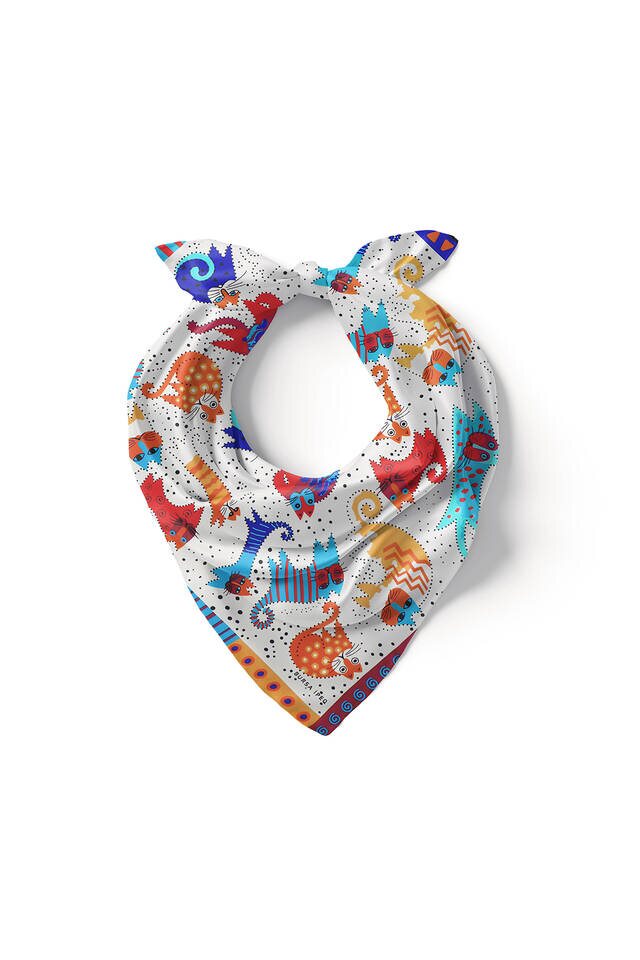 Turkuaz Bej Desenli İpeksi Mendil - 2