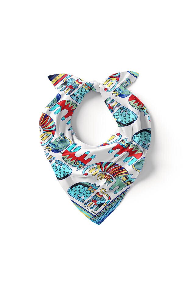 Turkuaz Mint Desenli İpeksi Mendil - 2