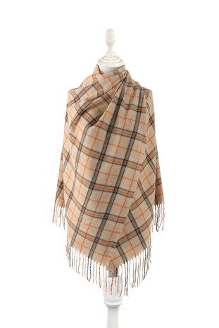 Bej Turuncu Desenli Kışlık Şal 