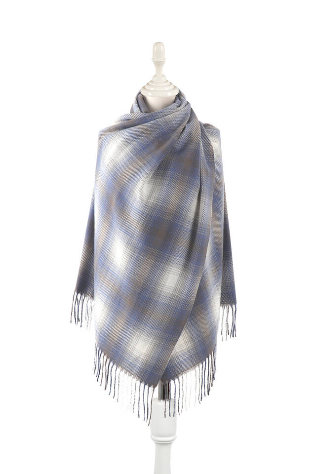 İndigo Gri Desenli Kışlık Şal 