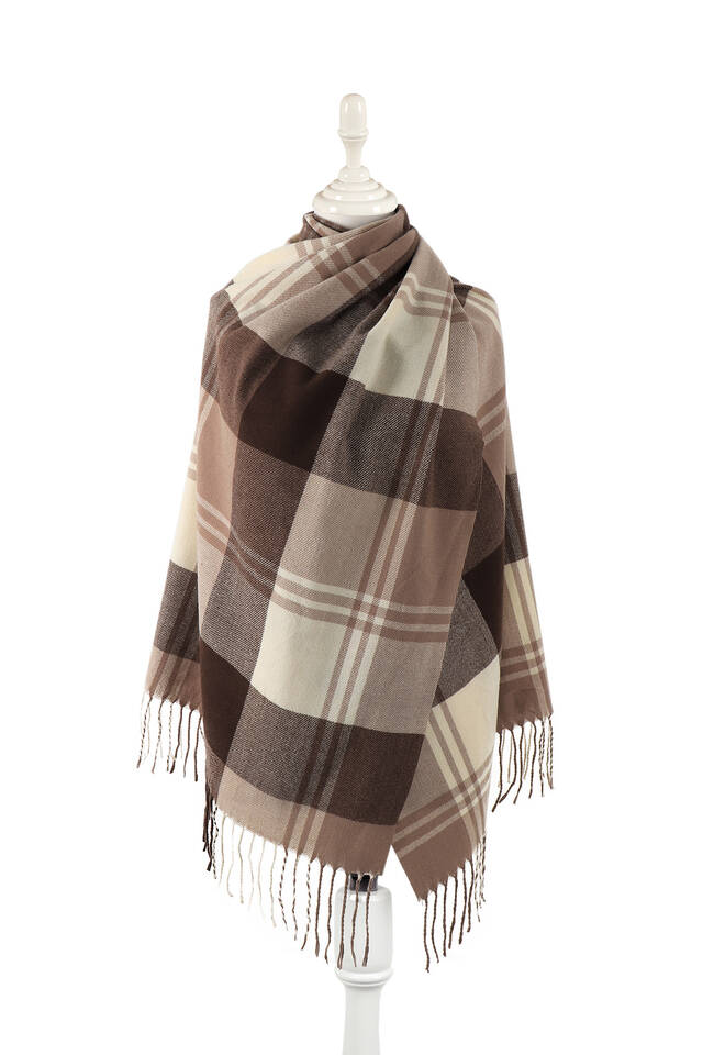 Kahverengi Krem Desenli Kışlık Şal - 1