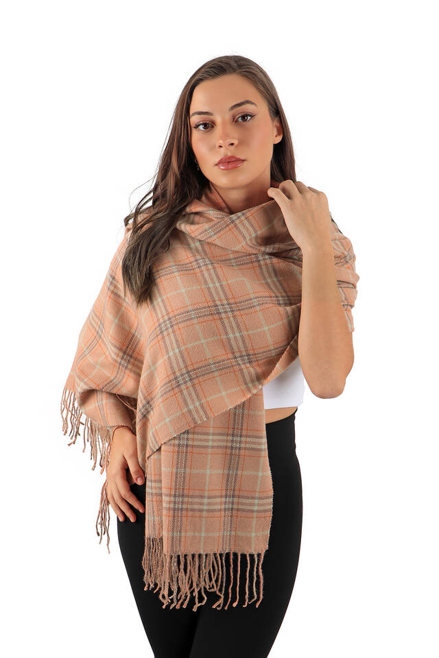 Somon Mint Desenli Kışlık Şal - 2