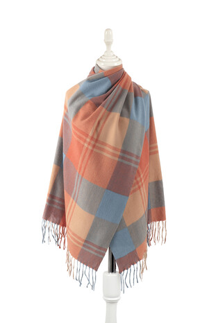 Turuncu Mavi Desenli Kışlık Şal 
