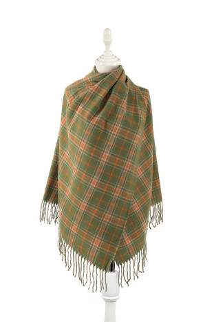 Yeşil Turuncu Desenli Kışlık Şal 