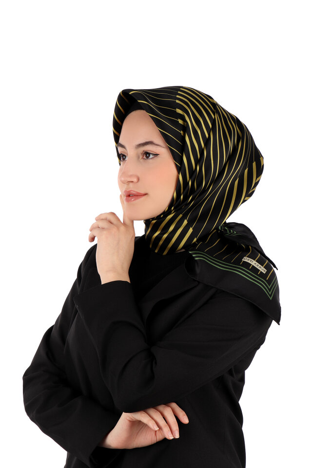 Asit Yeşil Dila Desen Sura İpek Eşarp - Bursa İpek