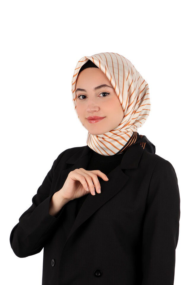 Krem Dila Desen Sura İpek Eşarp - Bursa İpek