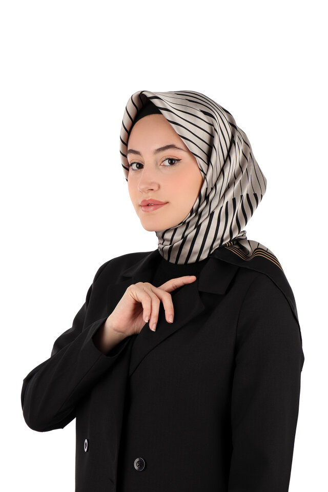 Grey Dila Pattern Sura Silk Scarf - 1