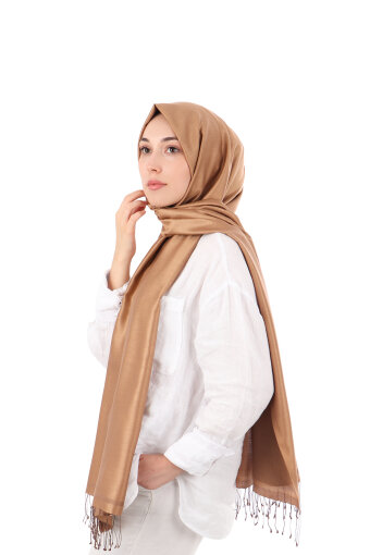 Camel Brown Double-Sided Silk Shawl 