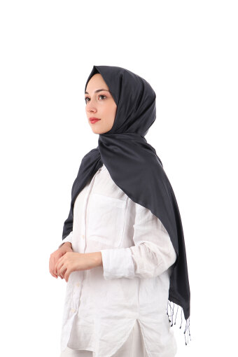 Anthracite Black Double-Sided Silk Shawl 