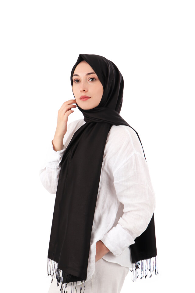 Black Double-Sided Silk Shawl - 1