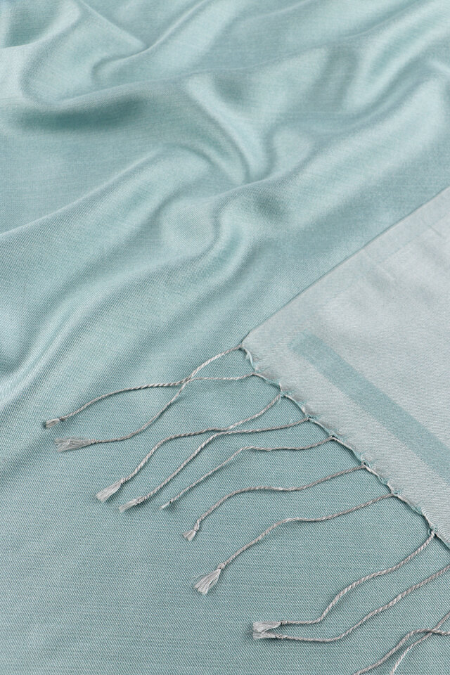 Ice Blue Gray Double-Sided Silk Shawl - 5