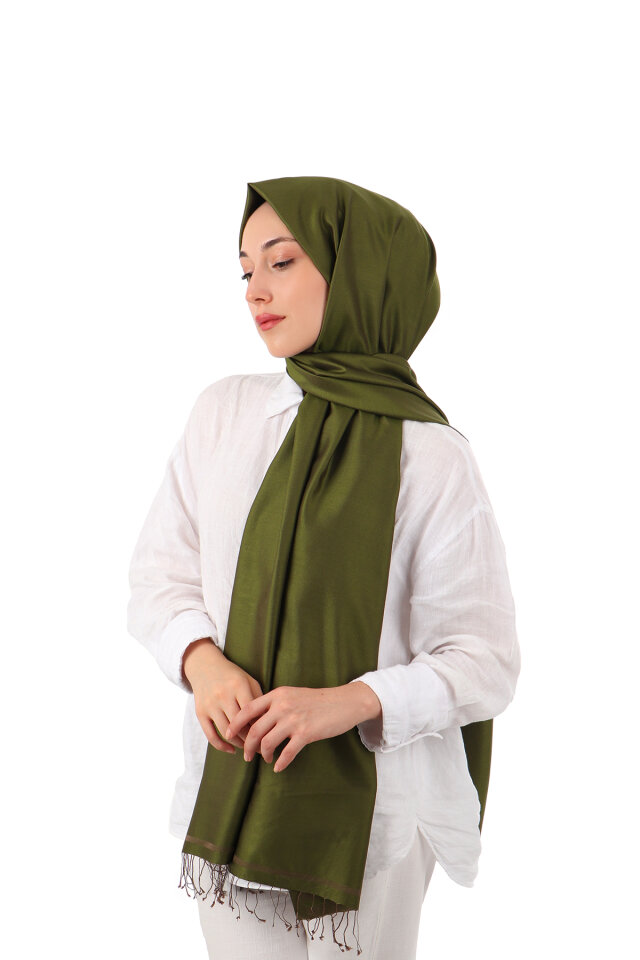 Khaki Mink Double-Sided Silk Shawl - Bursa İpek