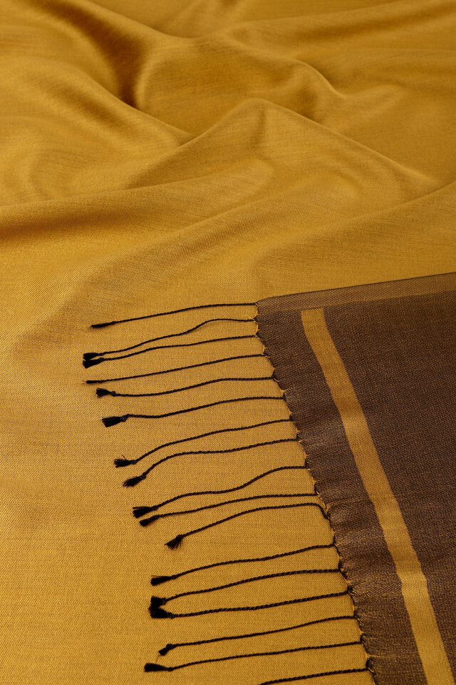 Mustard Black Double-Sided Silk Shawl - 5