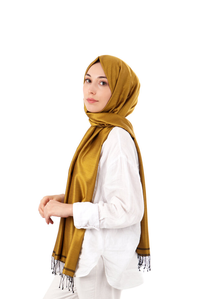 Mustard Black Double-Sided Silk Shawl - 1