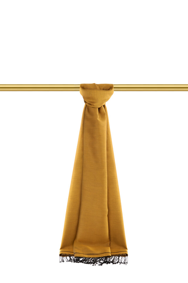 Mustard Black Double-Sided Silk Shawl - 2