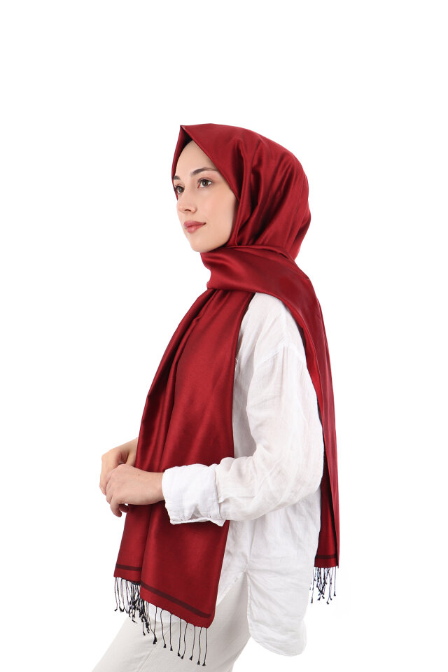 Burgundy Black Double-Sided Silk Shawl - Bursa İpek