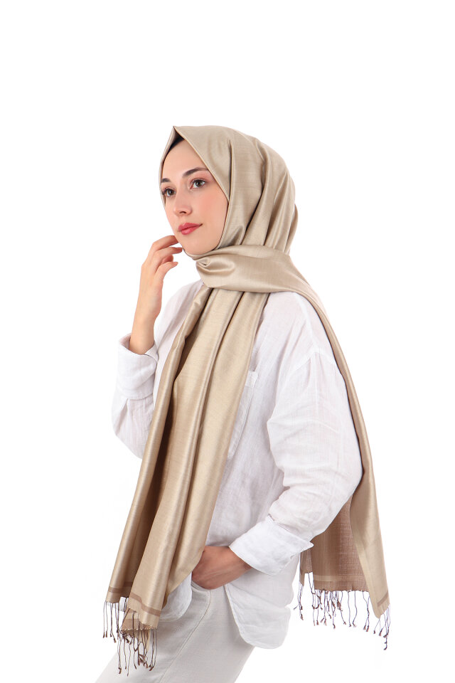 Cream Brown Double-Sided Silk Shawl - 1