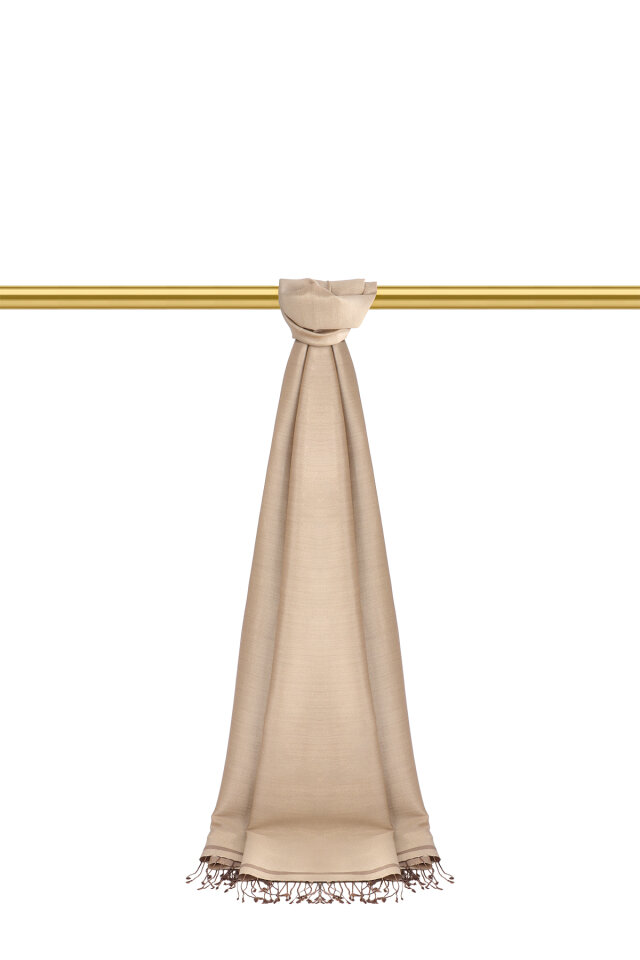 Cream Brown Double-Sided Silk Shawl - 2