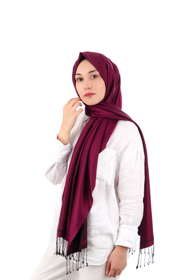 Plum Black Double-Sided Silk Shawl - 1