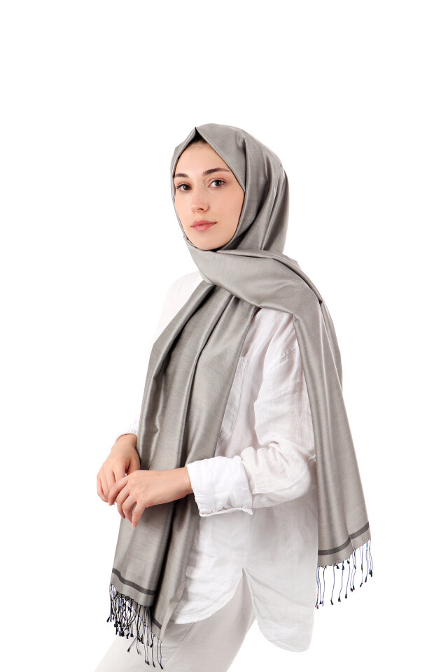 Gray Black Double-Sided Silk Shawl - 1