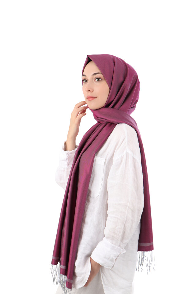 Plum Gray Double-Sided Silk Shawl - 1