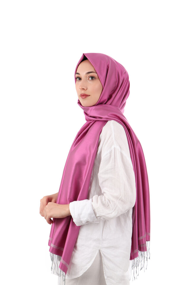 Fuchsia Gray Double-Sided Silk Shawl - 1