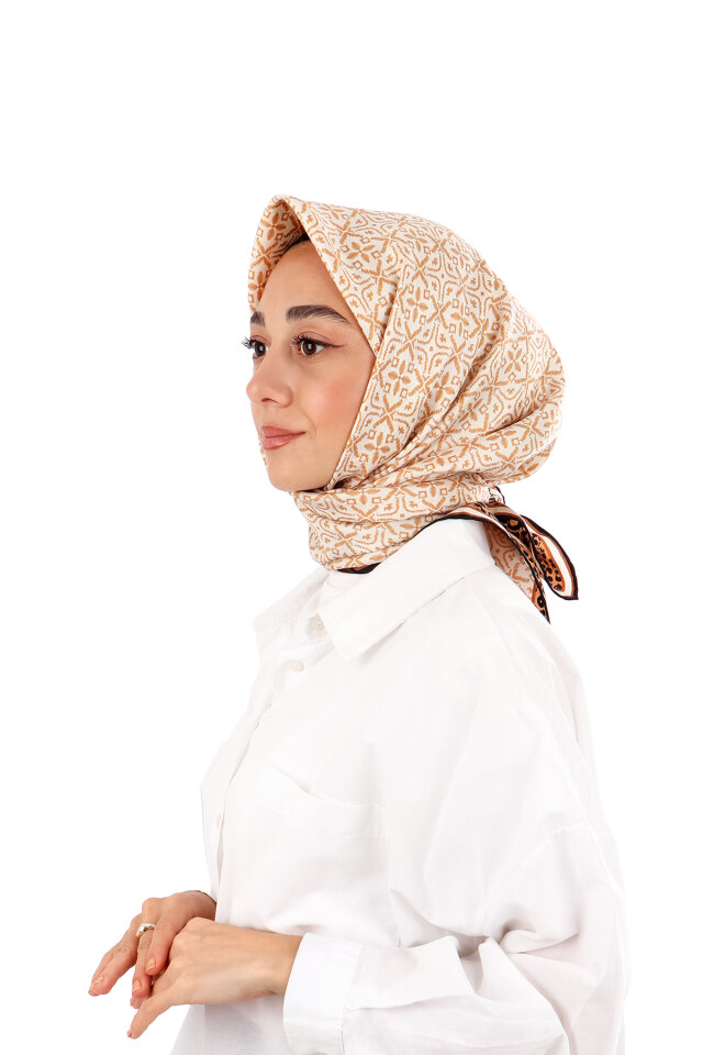 Caramel Dream Pattern Twill Silk Scarf - 1