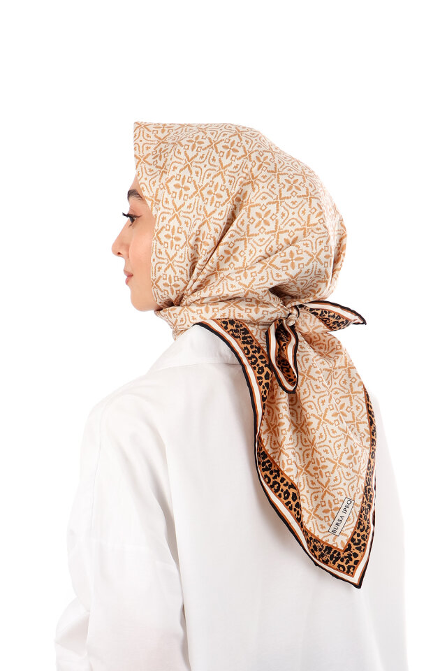 Caramel Dream Pattern Twill Silk Scarf - 2
