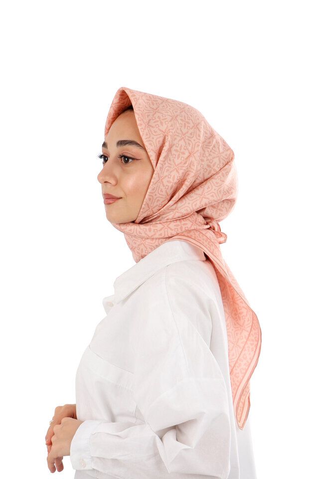 Salmon Dream Pattern Twill Silk Scarf - 4