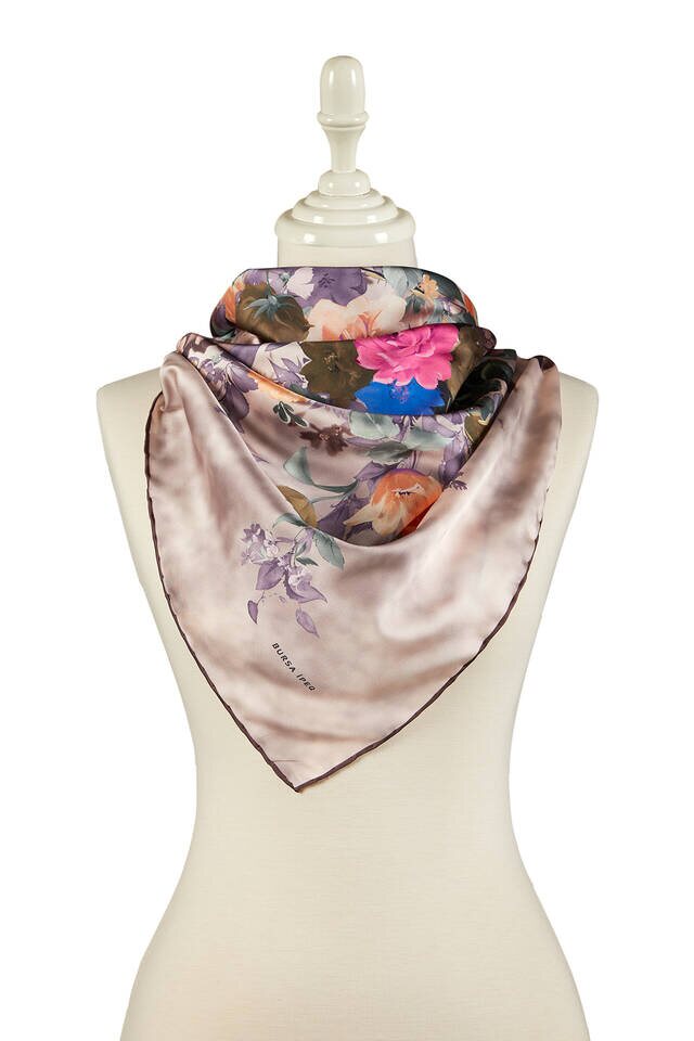 Dried Rose Bouquet Pattern Silky Square Scarf - 2