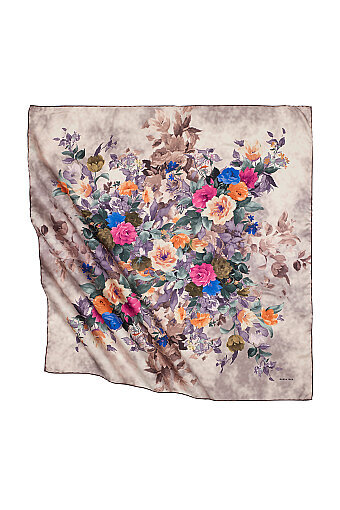 Dried Rose Bouquet Pattern Silky Square Scarf 
