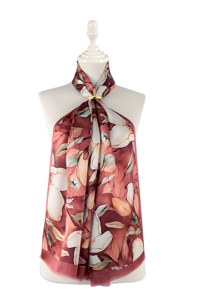 Dried Rose Daffodil Pattern Silk Foulard - 2