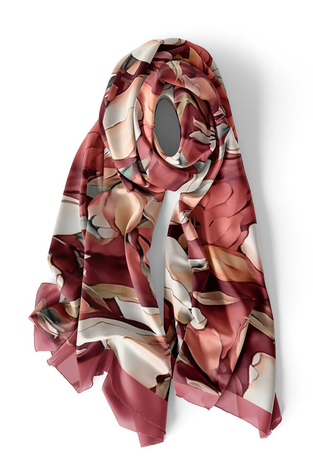 Dried Rose Daffodil Pattern Silk Foulard - 4