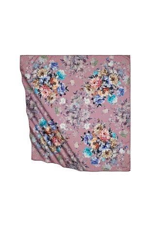 Dried Rose Quadflower Pattern Silky Square Scarf 