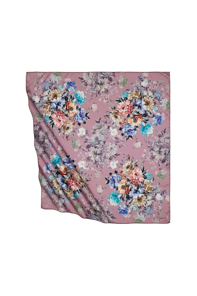 Dried Rose Quadflower Pattern Silky Square Scarf 