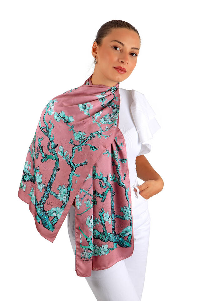 Dusty Rose Almond Blossom Silky Foulard - 2