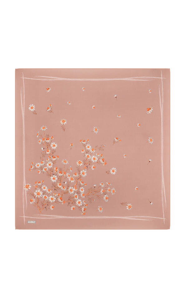 Dusty Rose Daisy Pattern Twill Silk Square Scarf - 2