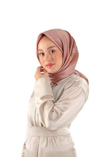 Dusty Rose Daisy Pattern Twill Silk Square Scarf 