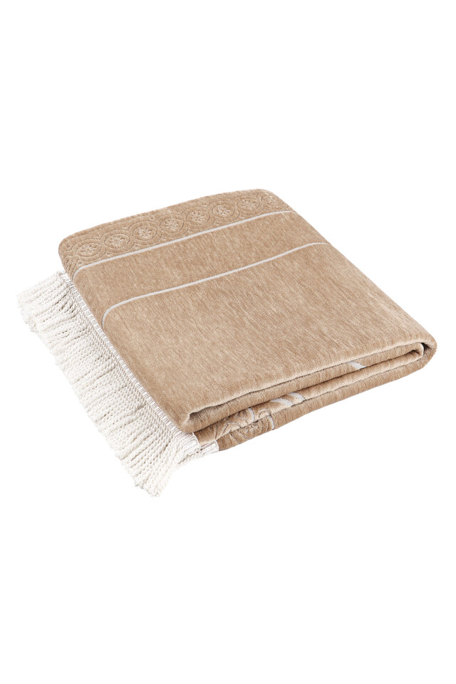 Bej Düz Renk Kabartmalı Özel Dokuma Seccade - 5